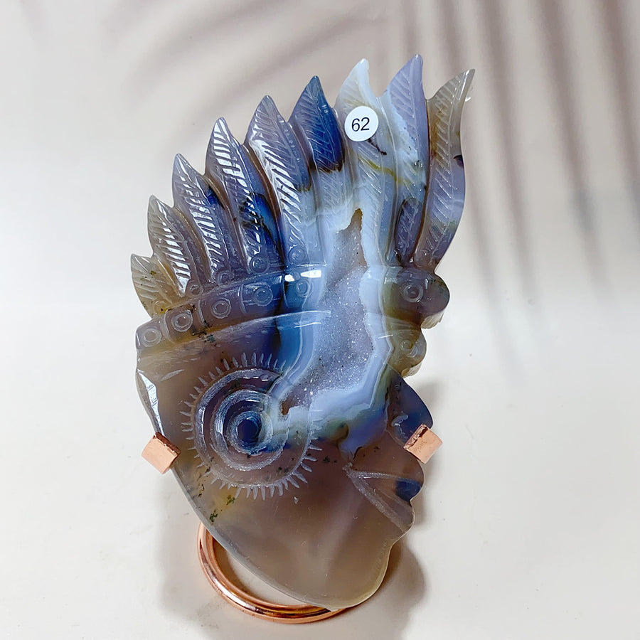 Drazy Agate Indian Skull Crystal Sculpture