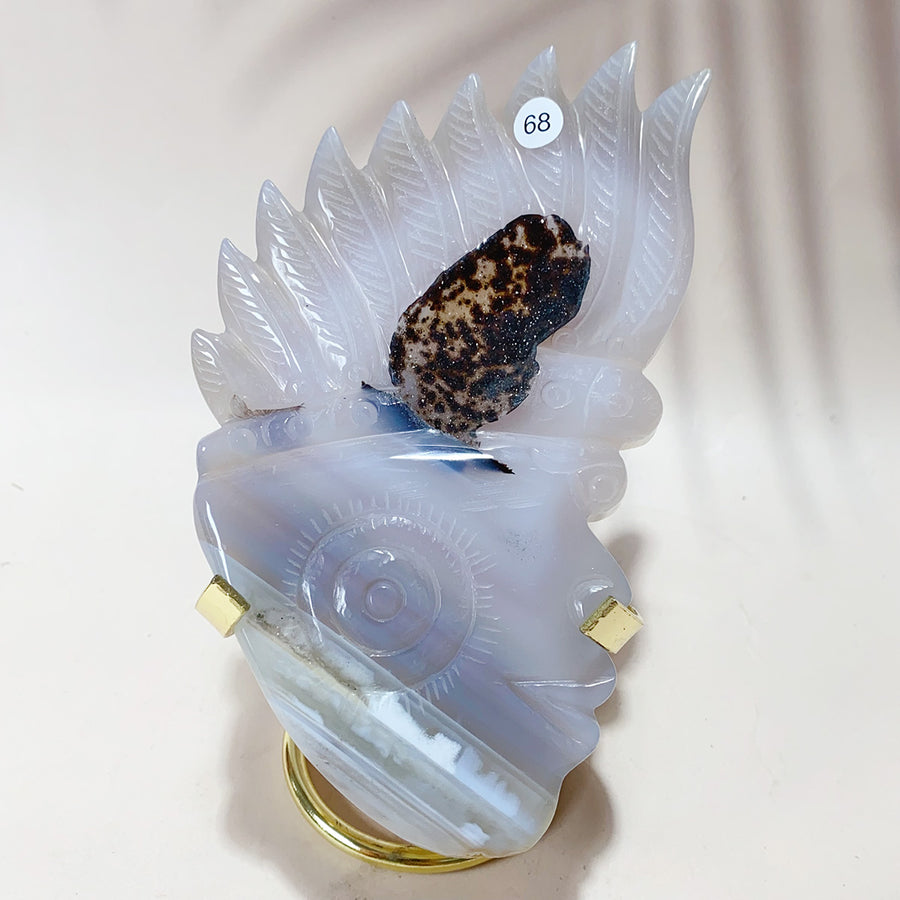 Drazy Agate Indian Skull Crystal Sculpture