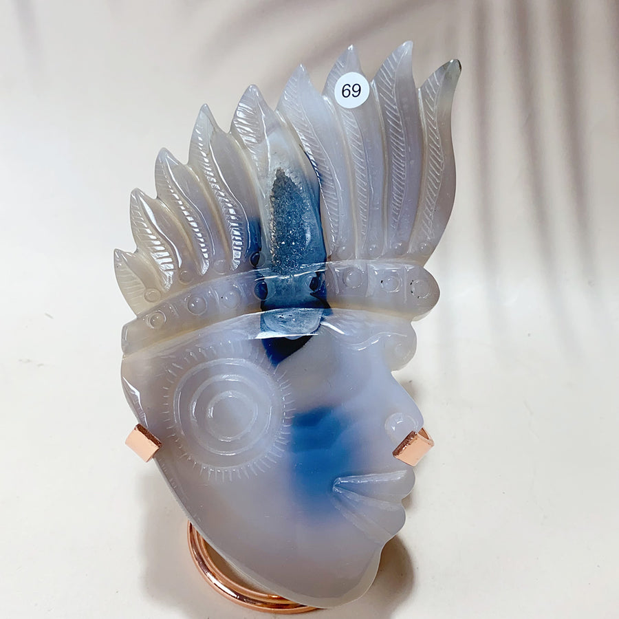 Drazy Agate Indian Skull Crystal Sculpture