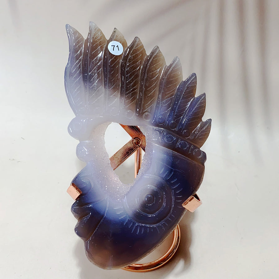 Drazy Agate Indian Skull Crystal Sculpture