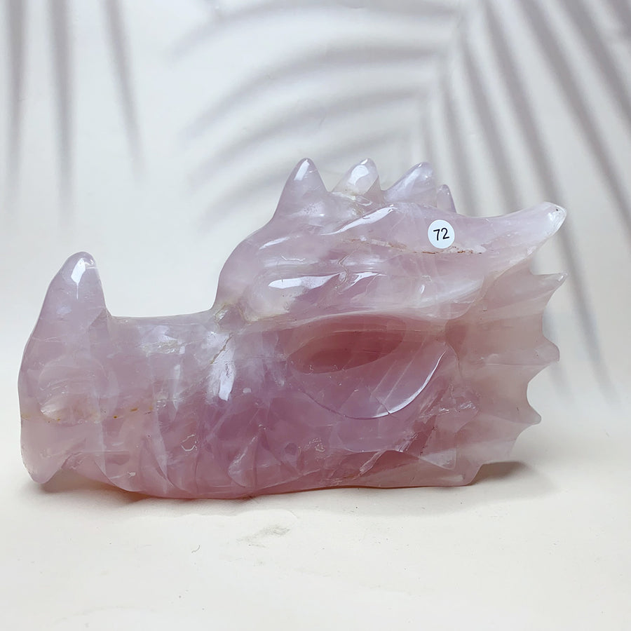 Rose Quartz with green fluorite Crystal Carved  Dragon Head