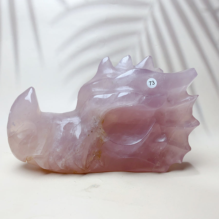 Rose Quartz with green fluorite Crystal Carved  Dragon Head