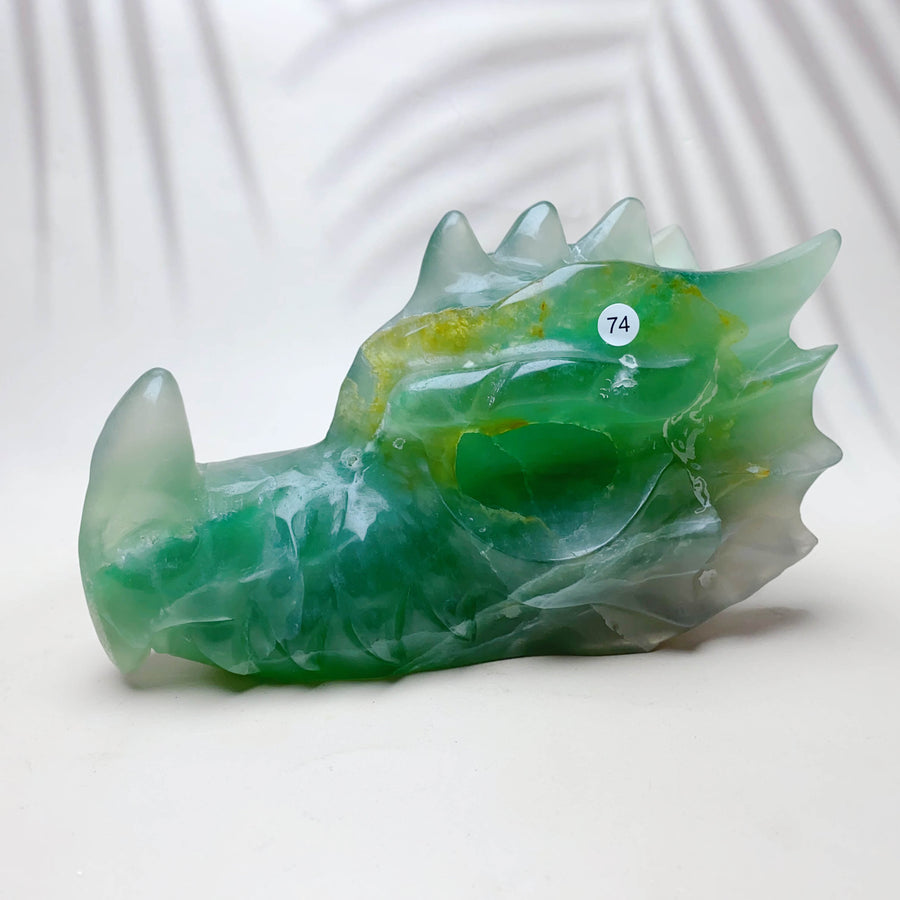 Rose Quartz with green fluorite Crystal Carved  Dragon Head