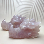 Rose Quartz with green fluorite Crystal Carved  Dragon Head