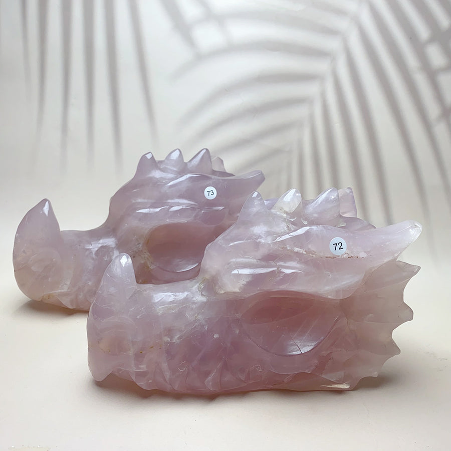 Rose Quartz with green fluorite Crystal Carved  Dragon Head