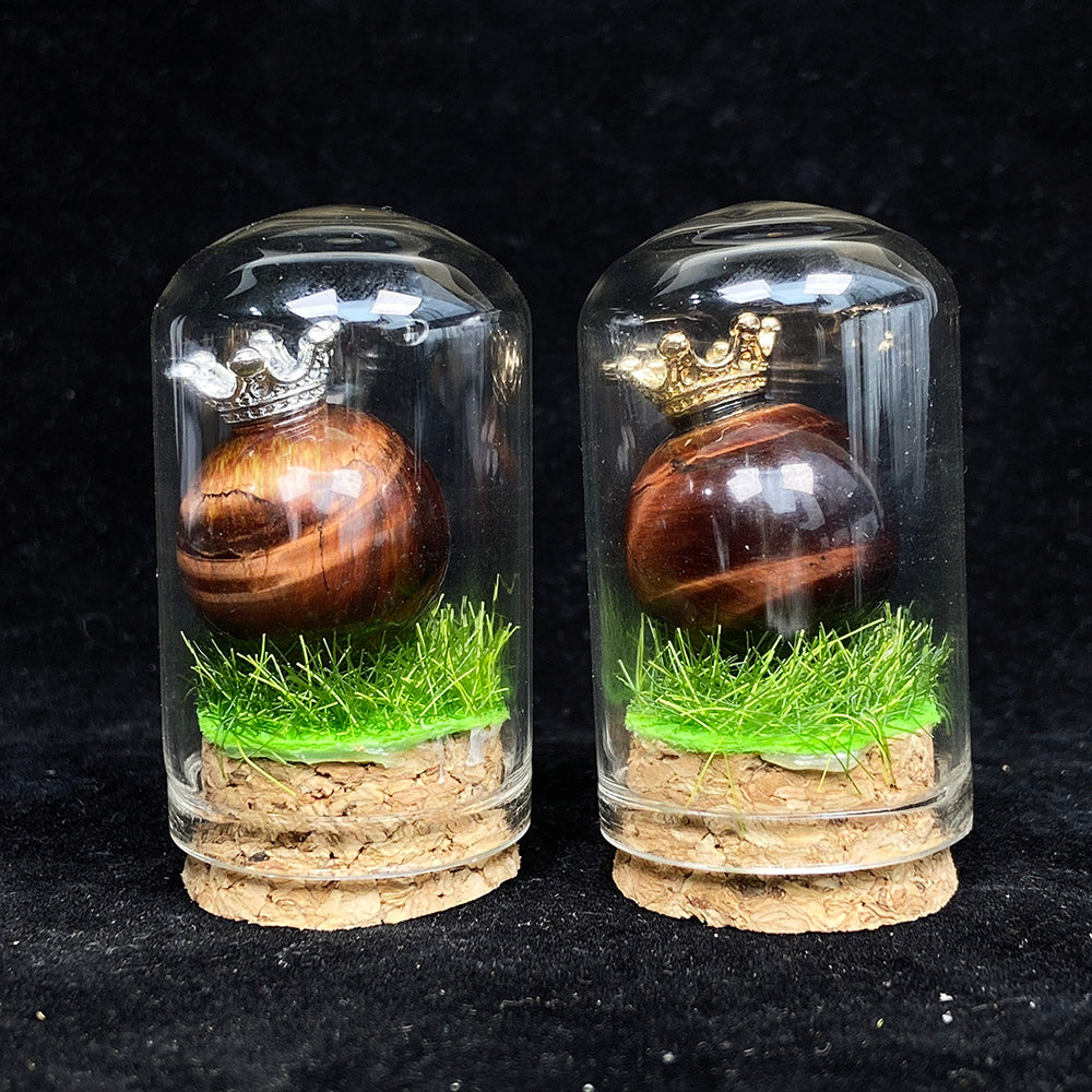 Tiger Eye Stone Sphere With Silver / Gold Crown