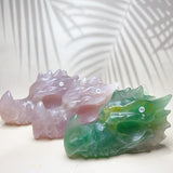 Rose Quartz with green fluorite Crystal Carved  Dragon Head