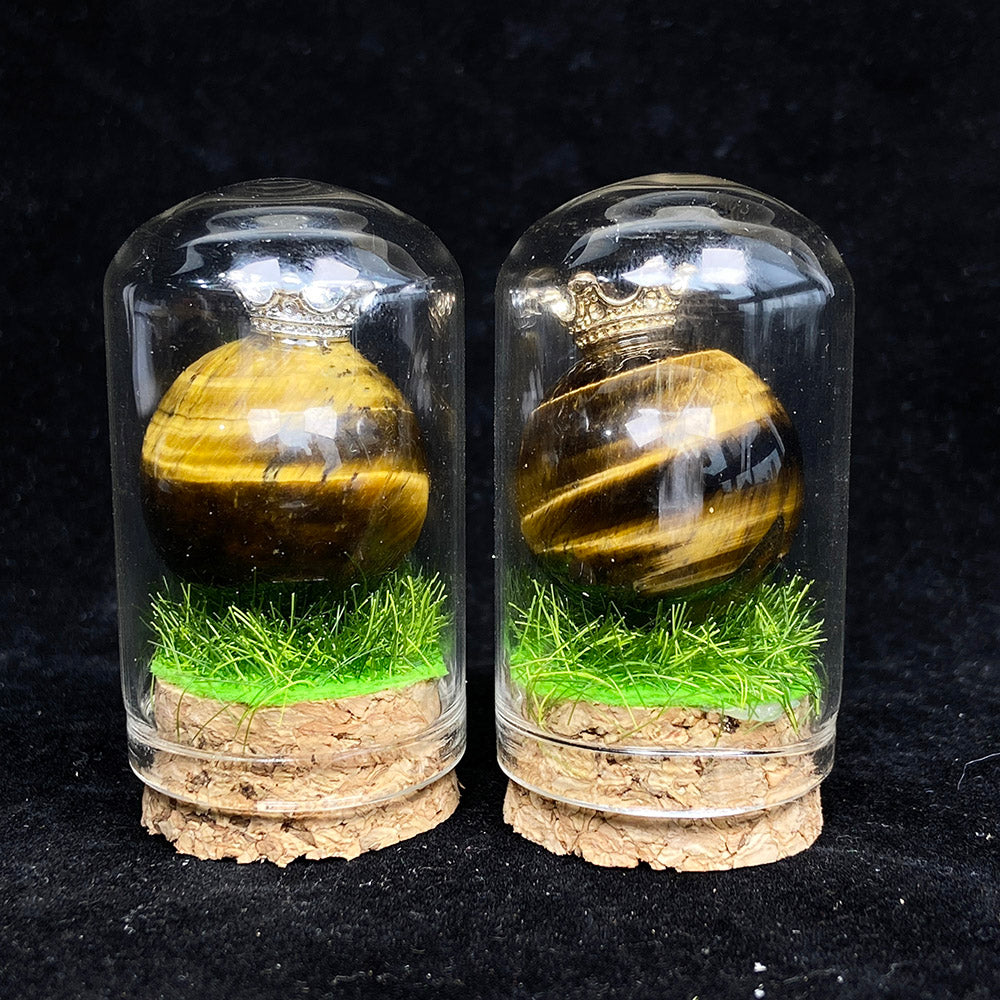 Tiger Eye Stone Sphere With Silver / Gold Crown