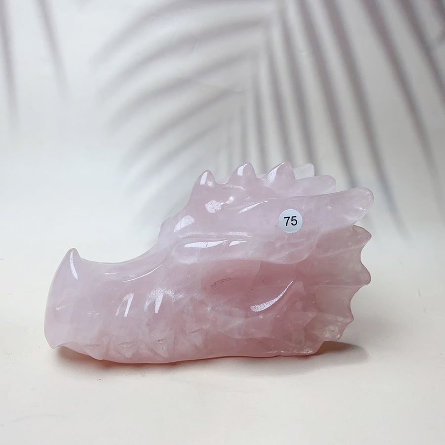 Rose Quartz & Garnet & Green jade & Pink Amethyst Crystal Materials Carved Dragon Head