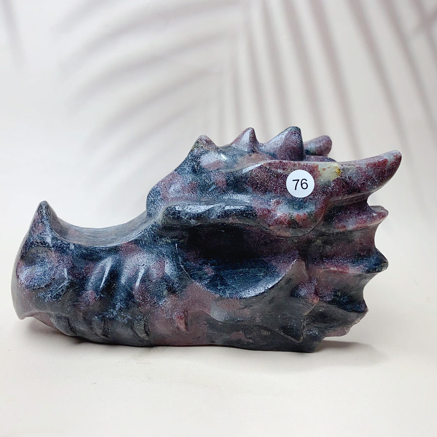Rose Quartz & Garnet & Green jade & Pink Amethyst Crystal Materials Carved Dragon Head