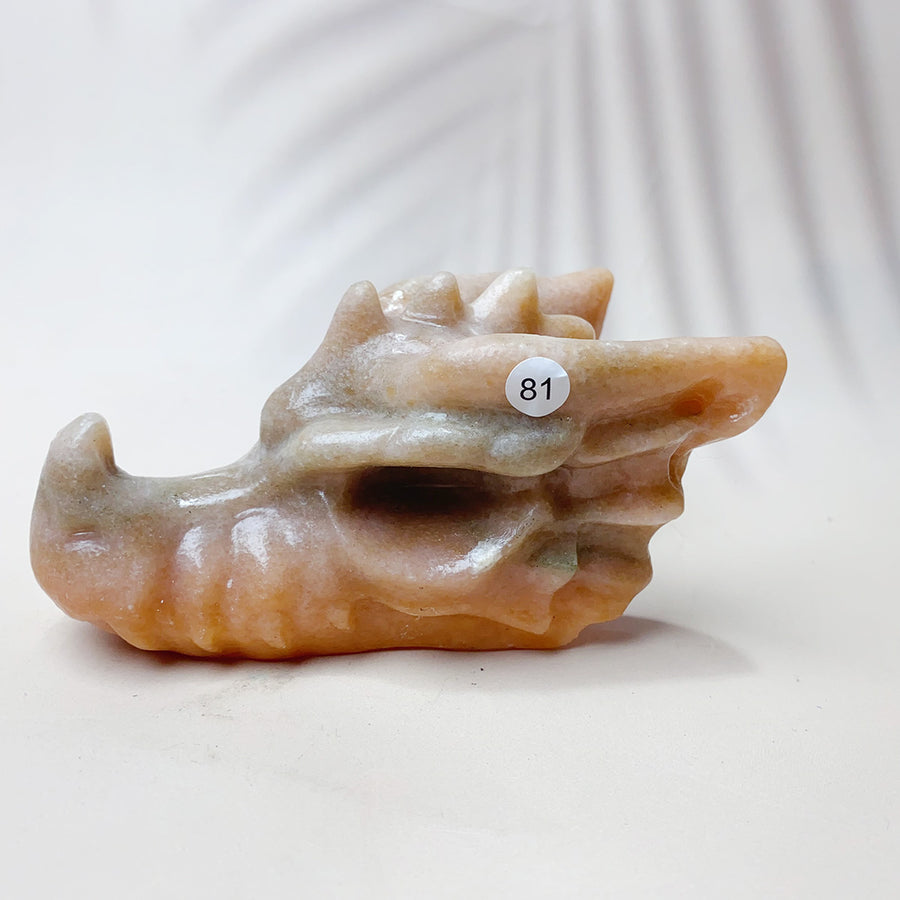 Rose Quartz & Garnet & Green jade & Pink Amethyst Crystal Materials Carved Dragon Head