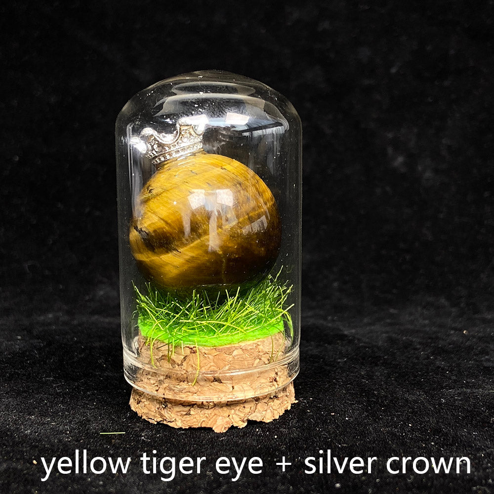 Tiger Eye Stone Sphere With Silver / Gold Crown