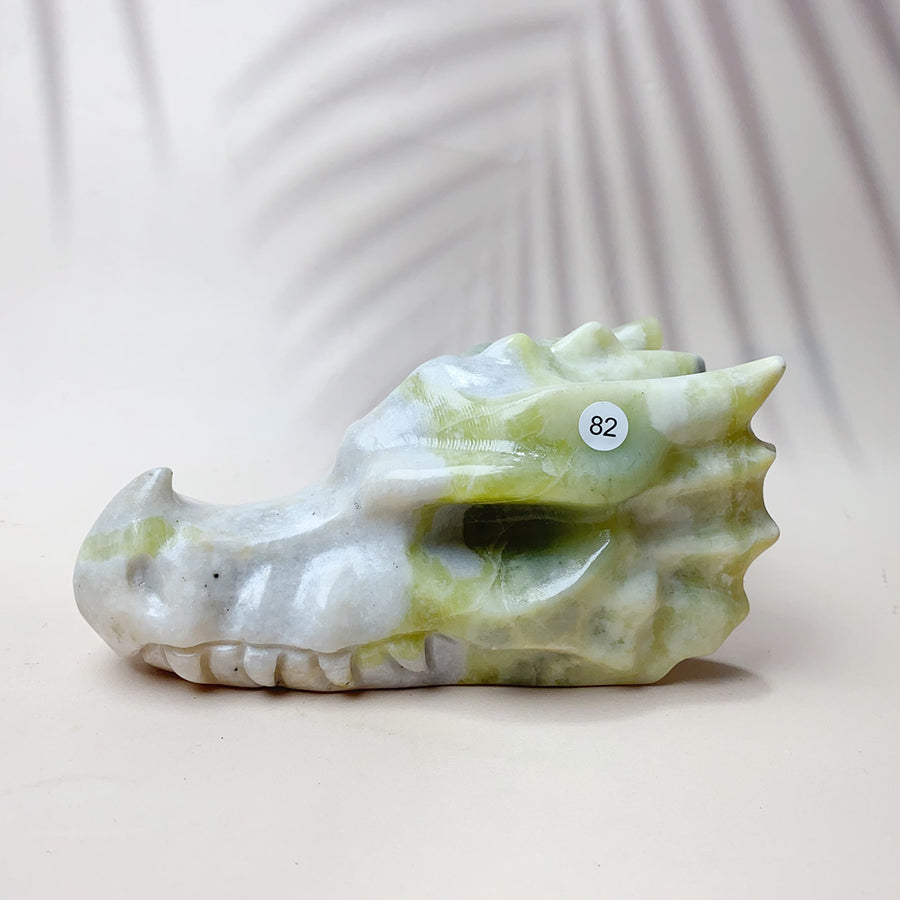 Rose Quartz & Garnet & Green jade & Pink Amethyst Crystal Materials Carved Dragon Head