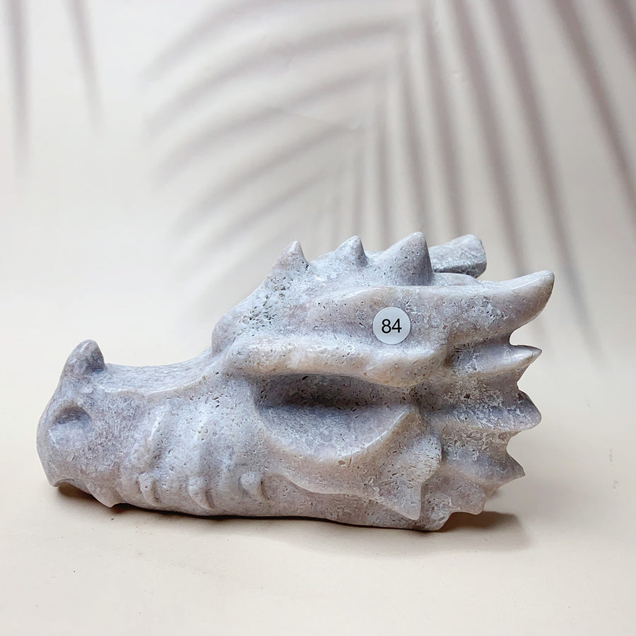 Rose Quartz & Garnet & Green jade & Pink Amethyst Crystal Materials Carved Dragon Head