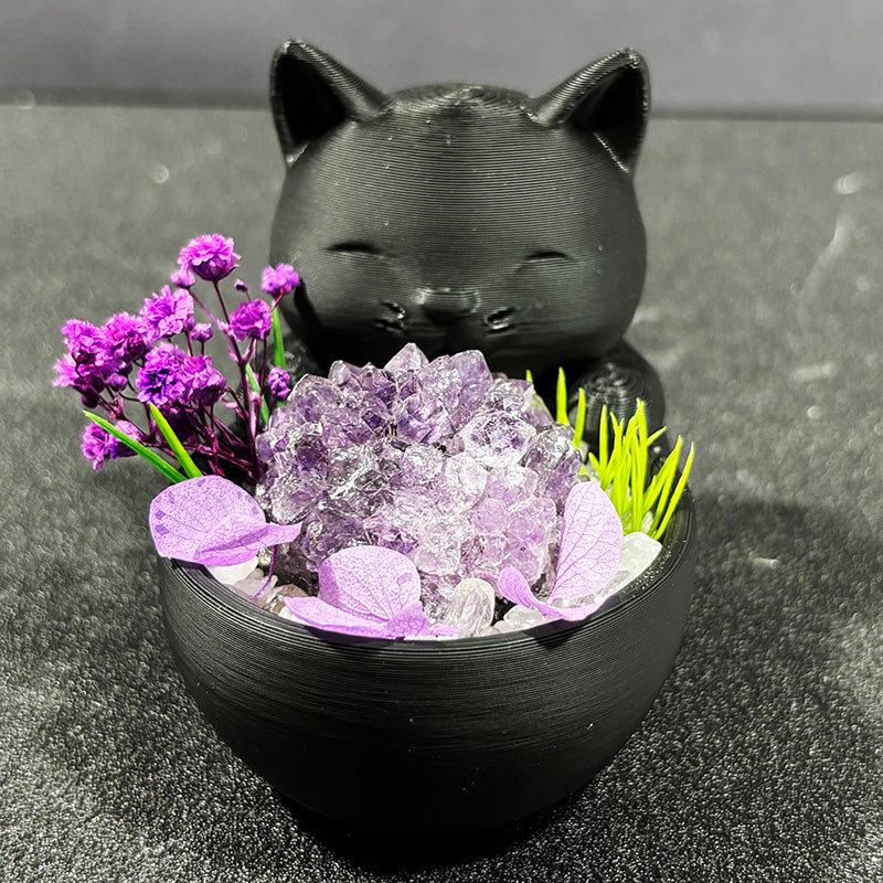 Cute Cat Natural Crystal DIY Potted Home Decor Ornament