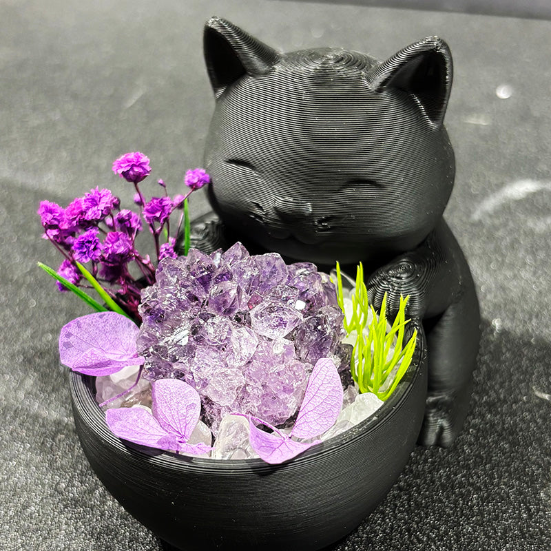 Cute Cat Natural Crystal DIY Potted Home Decor Ornament