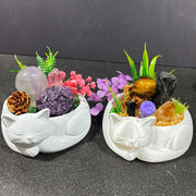 Sleeping Cat DIY Natural Crystal Pot Home Decoration