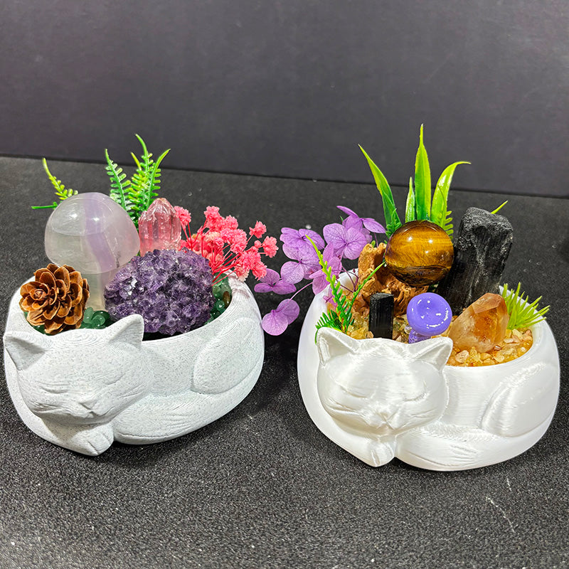 Sleeping Cat DIY Natural Crystal Pot Home Decoration