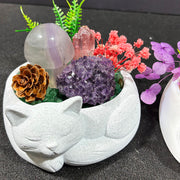 Sleeping Cat DIY Natural Crystal Pot Home Decoration