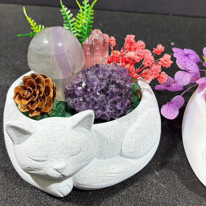 Sleeping Cat DIY Natural Crystal Pot Home Decoration