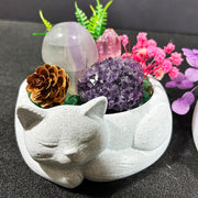Sleeping Cat DIY Natural Crystal Pot Home Decoration