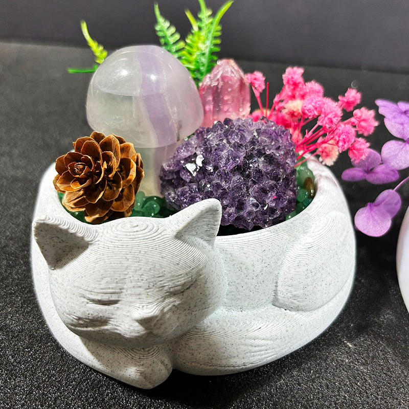 Sleeping Cat DIY Natural Crystal Pot Home Decoration