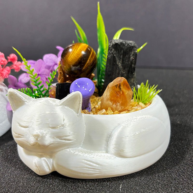 Sleeping Cat DIY Natural Crystal Pot Home Decoration