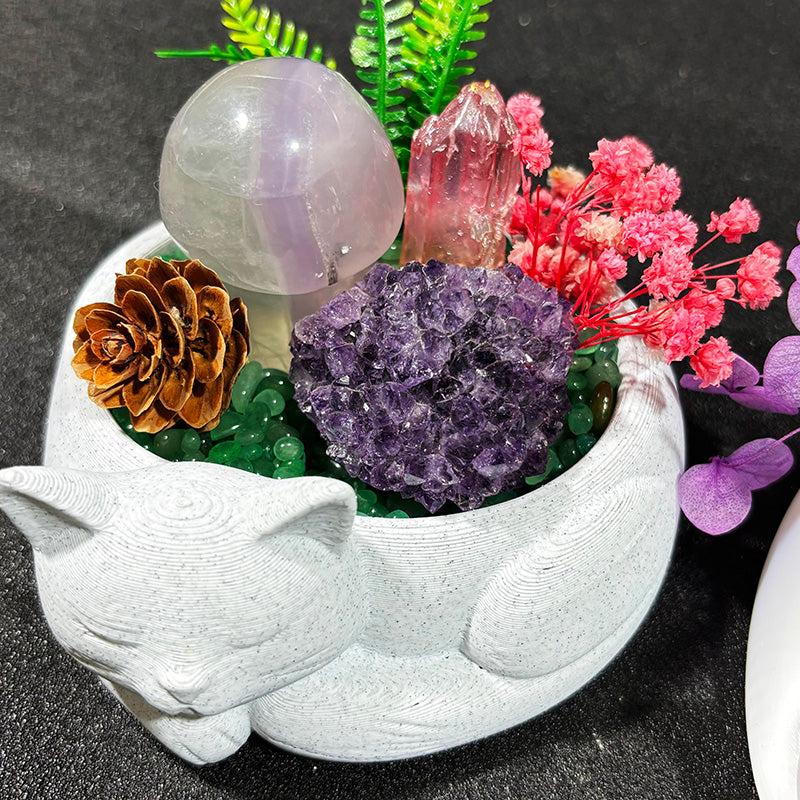 Sleeping Cat DIY Natural Crystal Pot Home Decoration