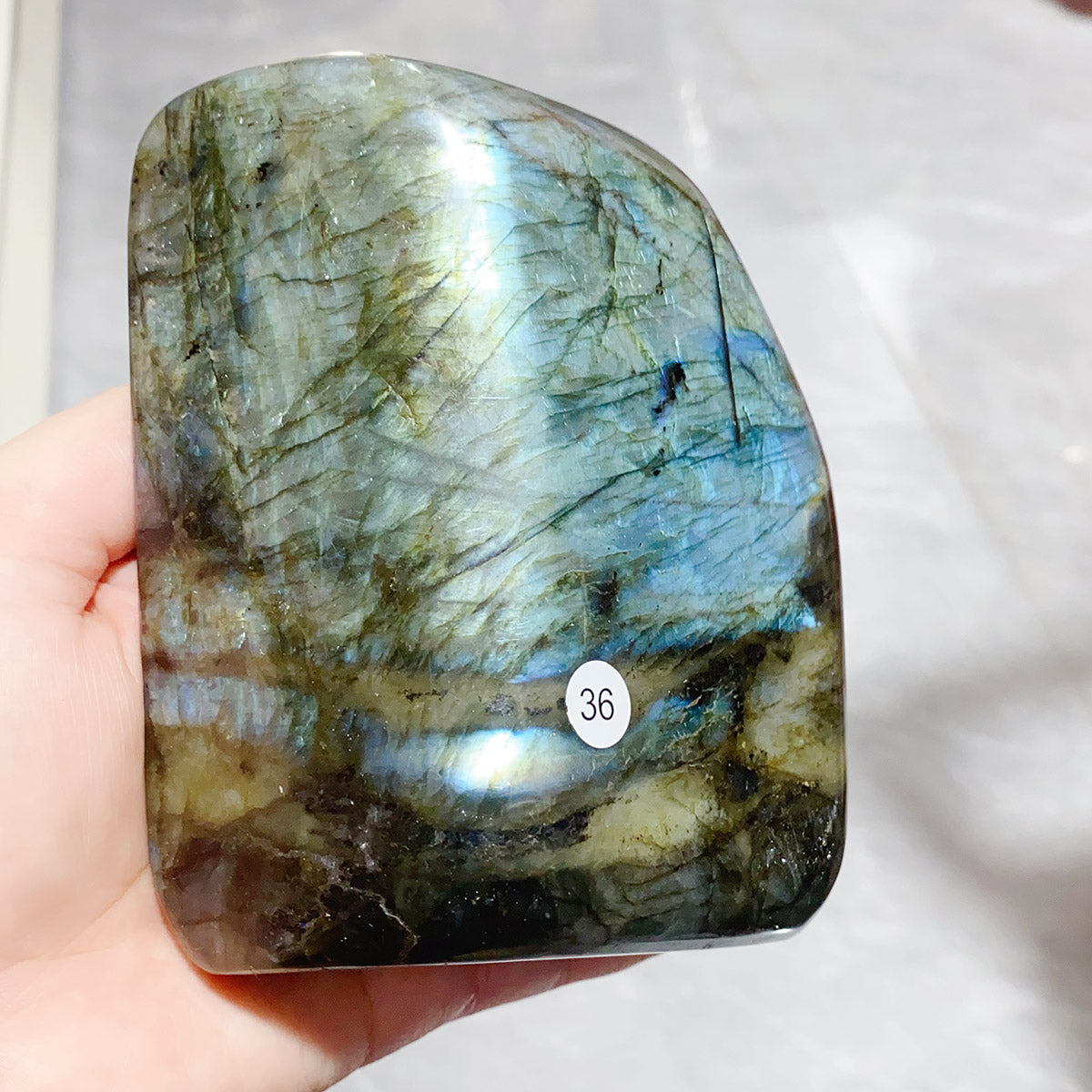 Natural Crystal Rainbow Blue Light Pull Feldspar Freeform Blue Flashy