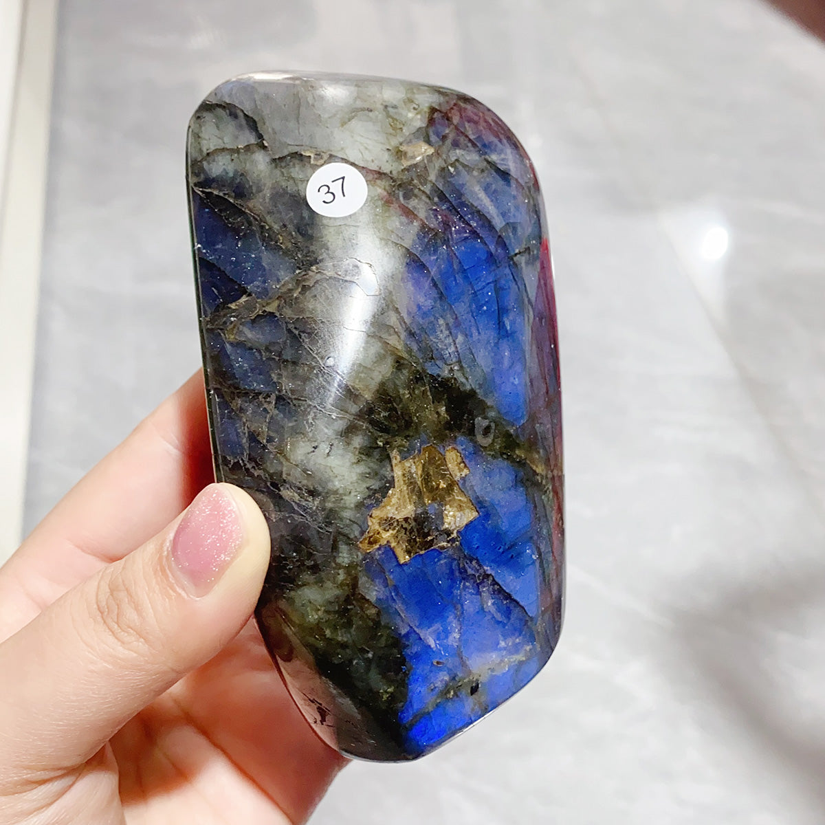 Natural Crystal Rainbow Blue Light Pull Feldspar Freeform Blue Flashy
