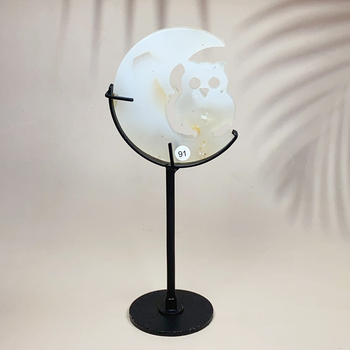 Crystal Druzy Agate Moon Face With  Owl Skull Fairy