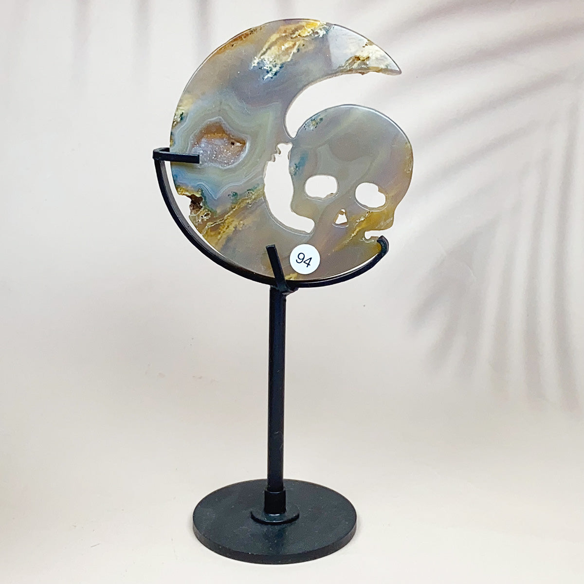 Crystal Druzy Agate Moon Face With  Owl Skull Fairy