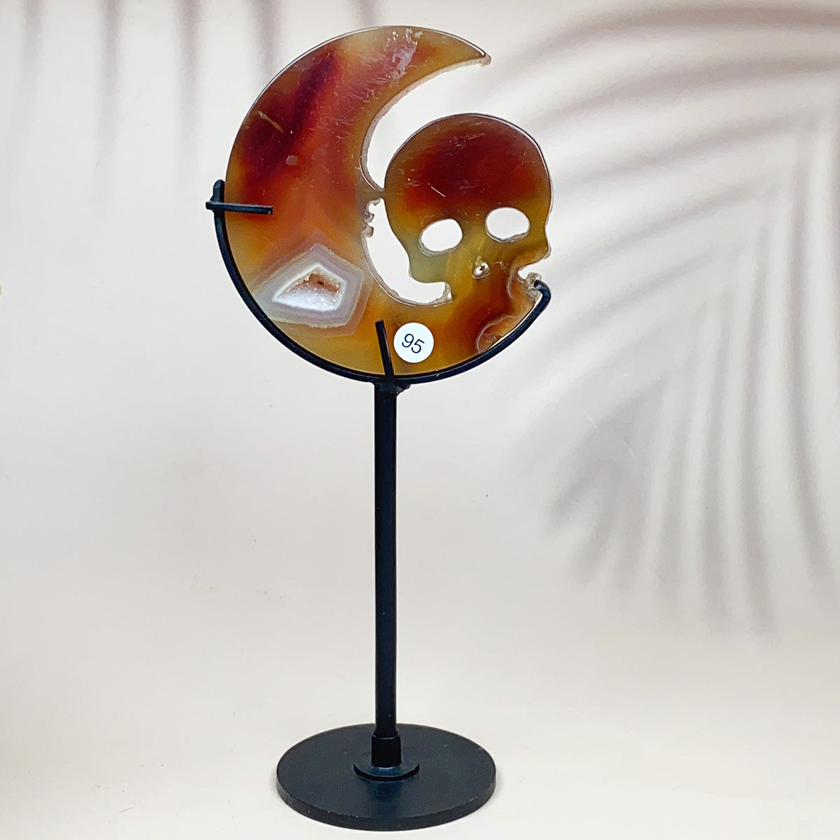 Crystal Druzy Agate Moon Face With  Owl Skull Fairy