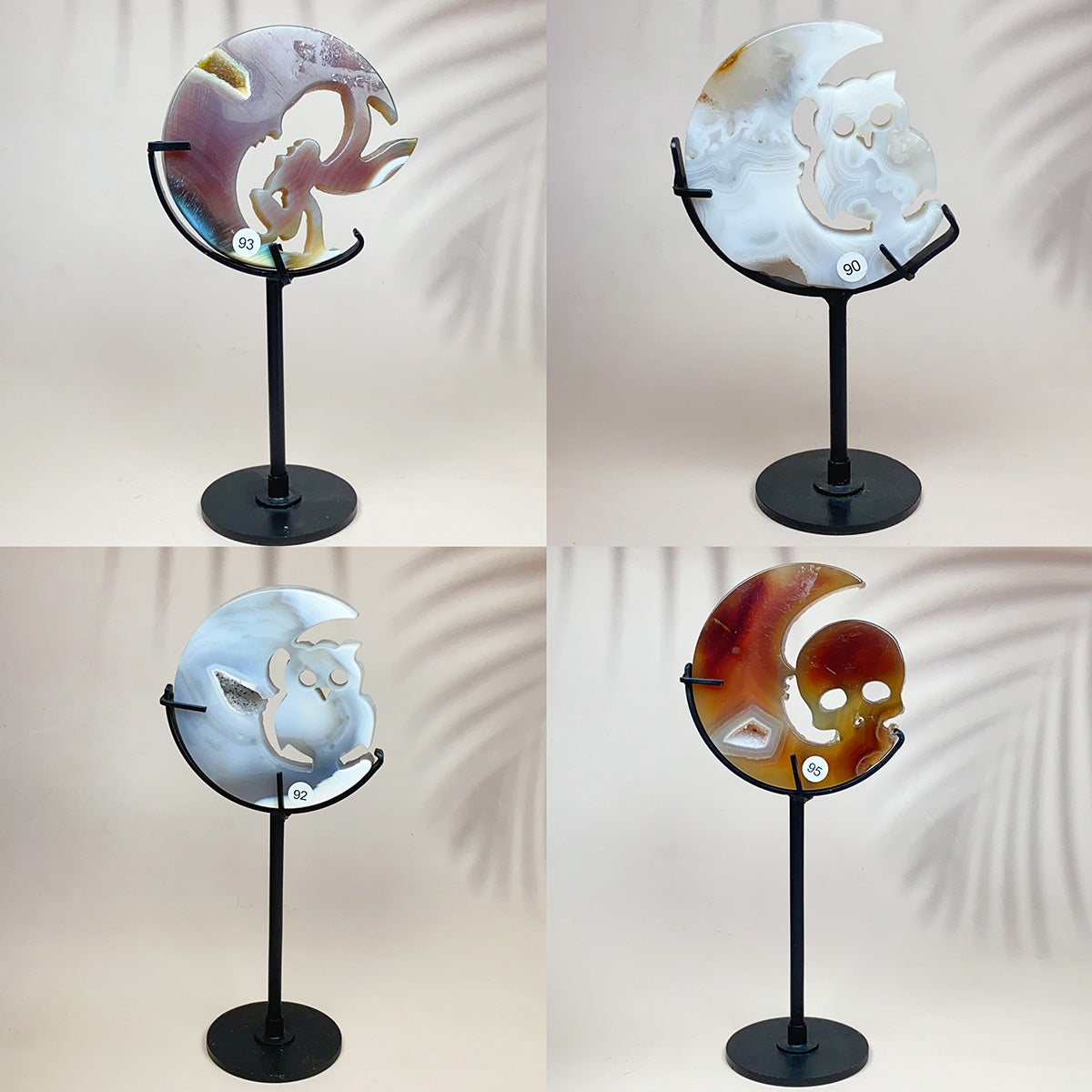 Crystal Druzy Agate Moon Face With  Owl Skull Fairy