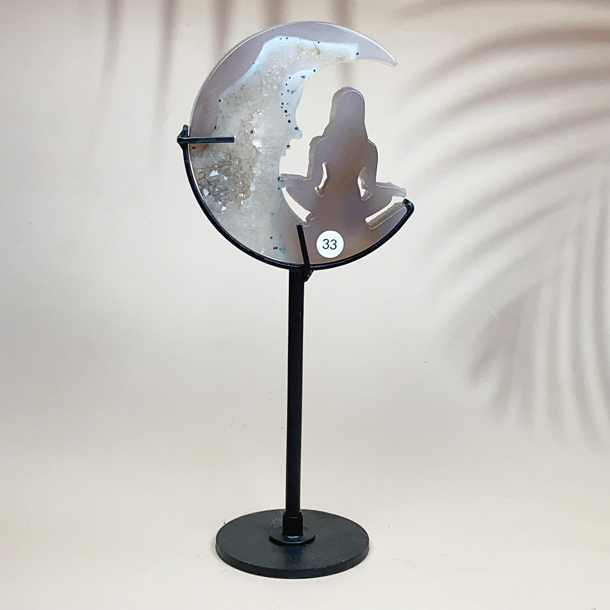 Crystal Druzy Agate Moon Face With Yoga Lady