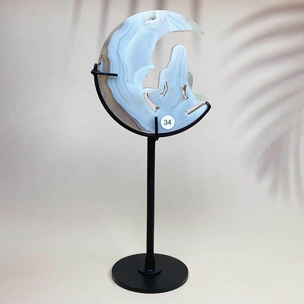 Crystal Druzy Agate Moon Face With Yoga Lady