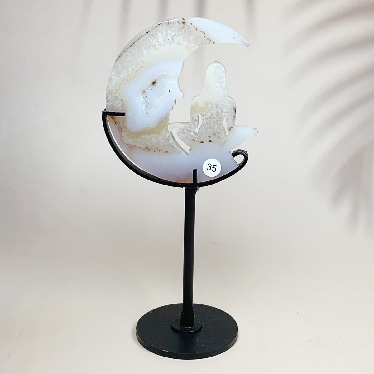 Crystal Druzy Agate Moon Face With Yoga Lady