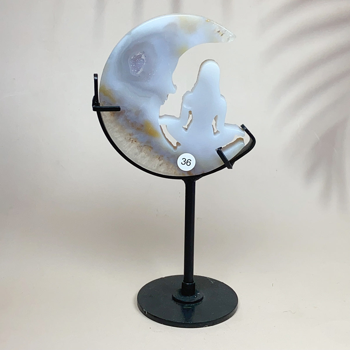 Crystal Druzy Agate Moon Face With Yoga Lady