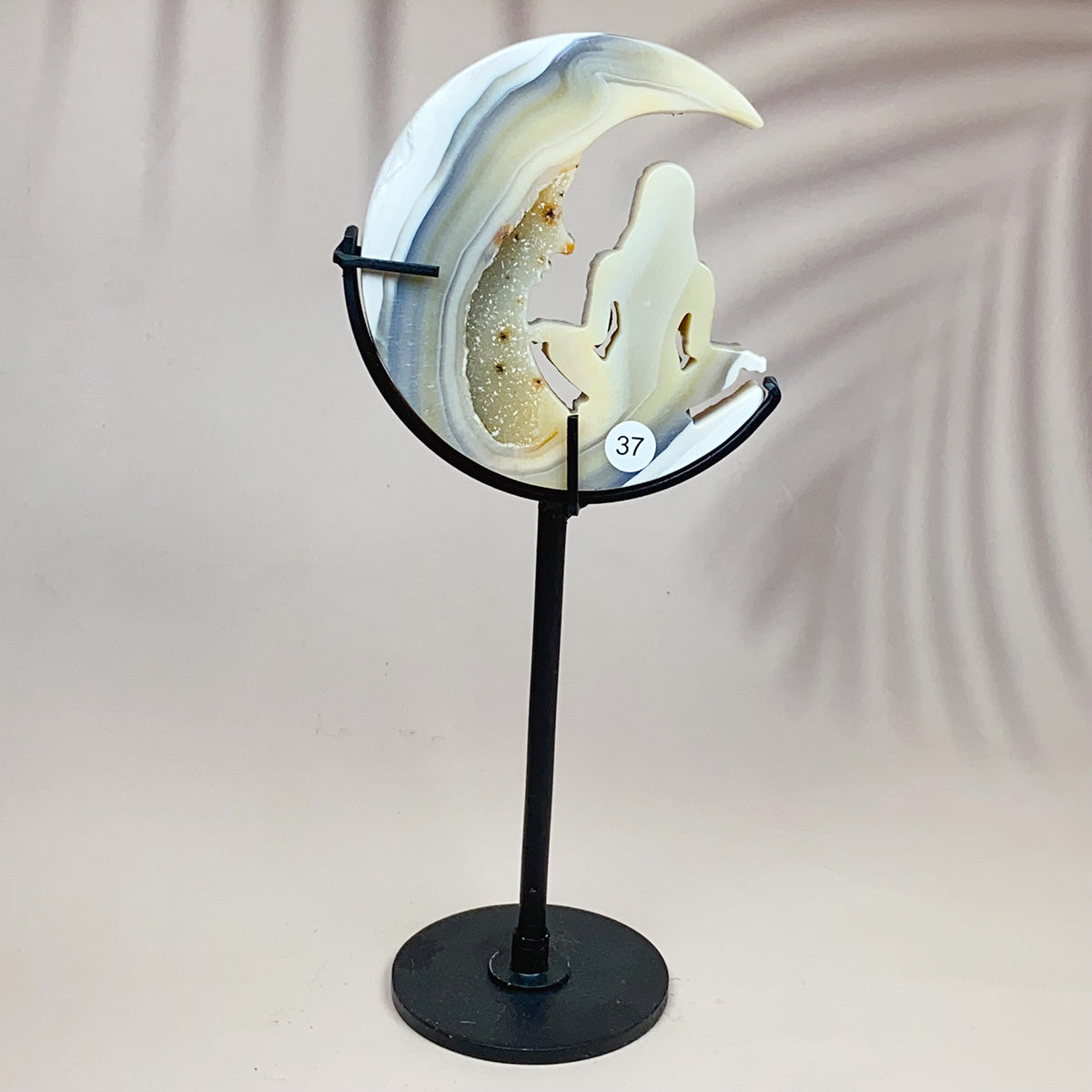 Crystal Druzy Agate Moon Face With Yoga Lady