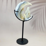 Crystal Druzy Agate Moon Face With Yoga Lady