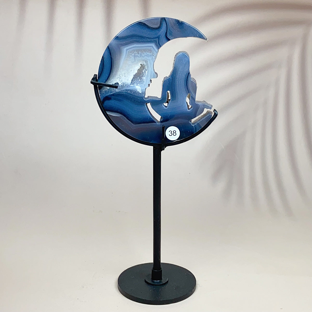 Crystal Druzy Agate Moon Face With Yoga Lady