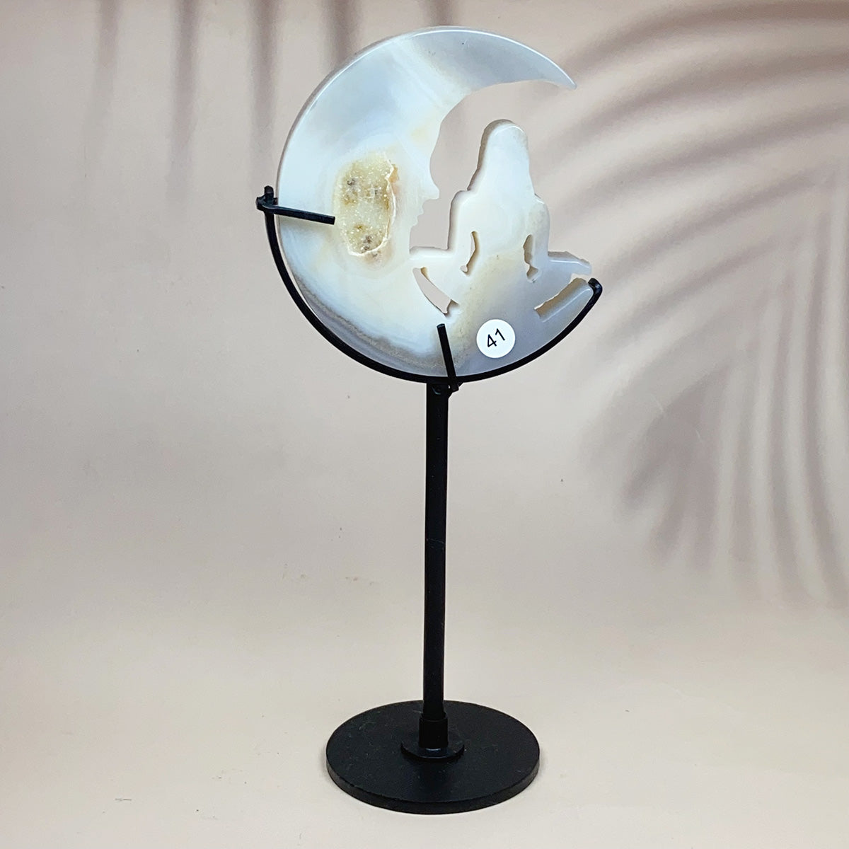 Crystal Druzy Agate Moon Face With Yoga Lady