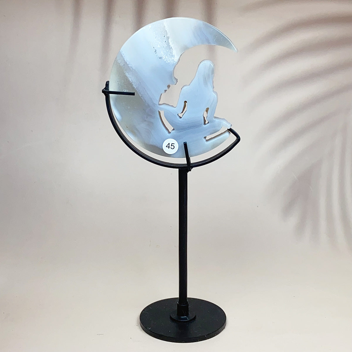 Crystal Druzy Agate Moon Face With Yoga Lady