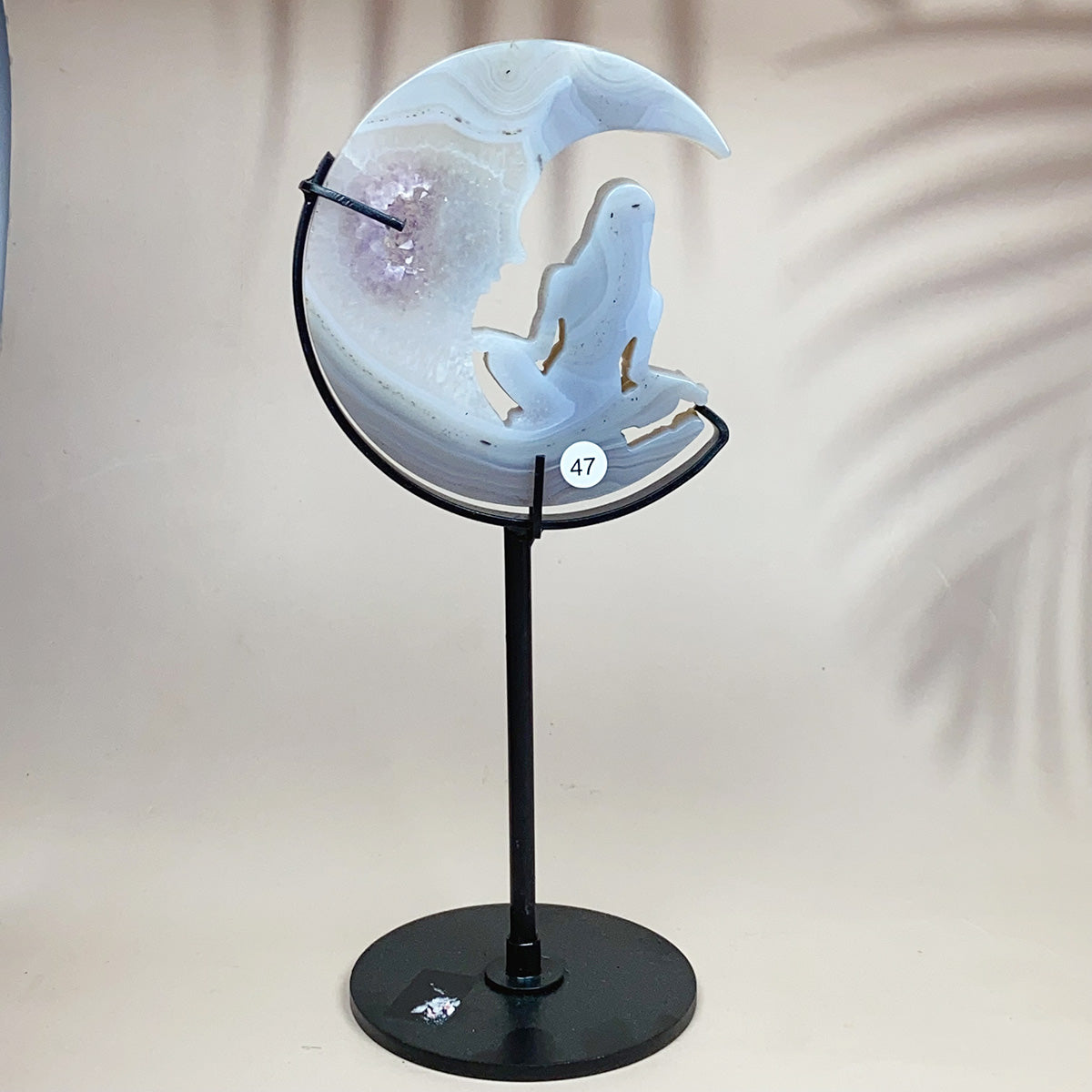 Crystal Druzy Agate Moon Face With Yoga Lady