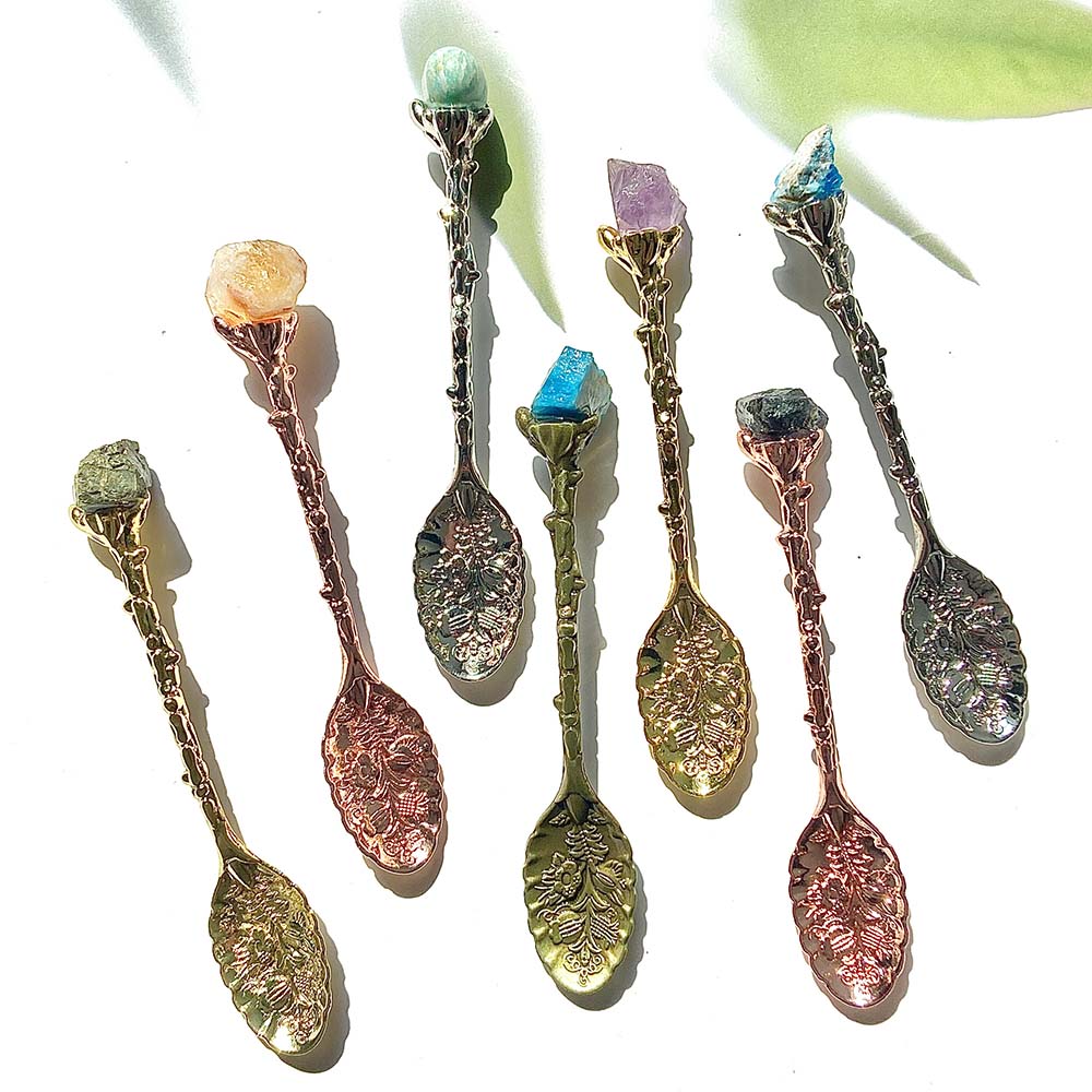 Natural Crystal Raw Stone Inlaid Spoon