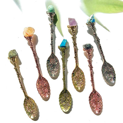 Natural Crystal Raw Stone Inlaid Spoon