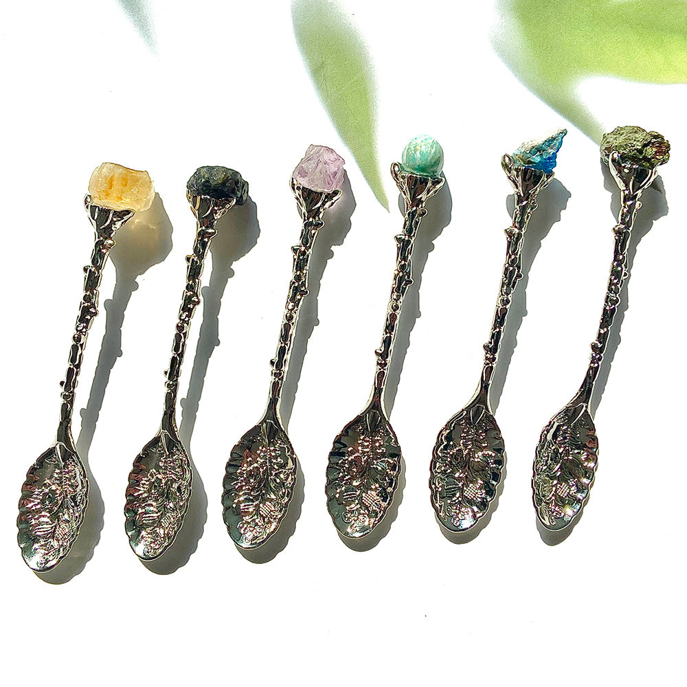 Natural Crystal Raw Stone Inlaid Spoon