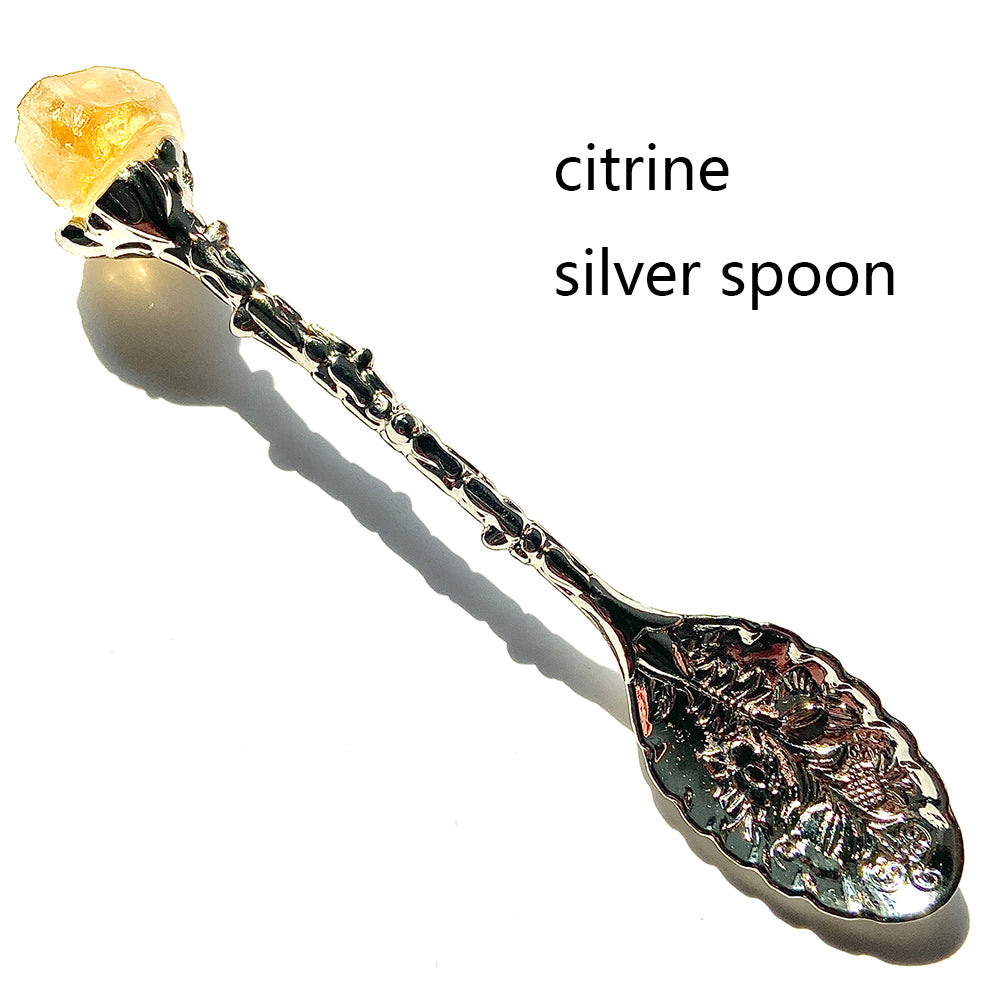Natural Crystal Raw Stone Inlaid Spoon