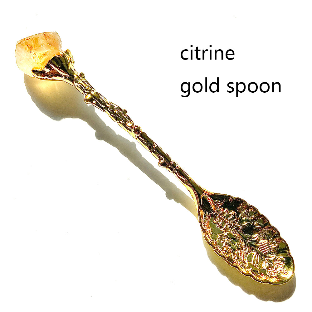 Natural Crystal Raw Stone Inlaid Spoon