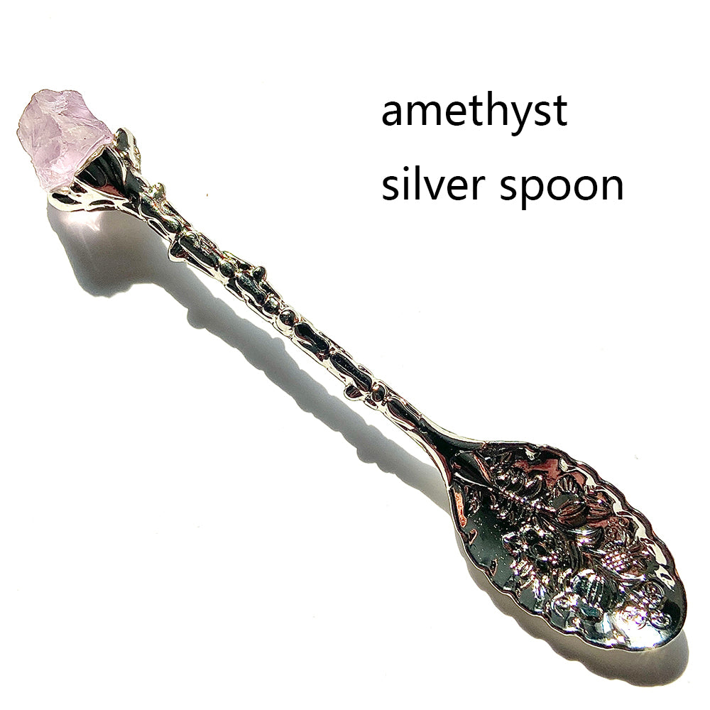 Natural Crystal Raw Stone Inlaid Spoon